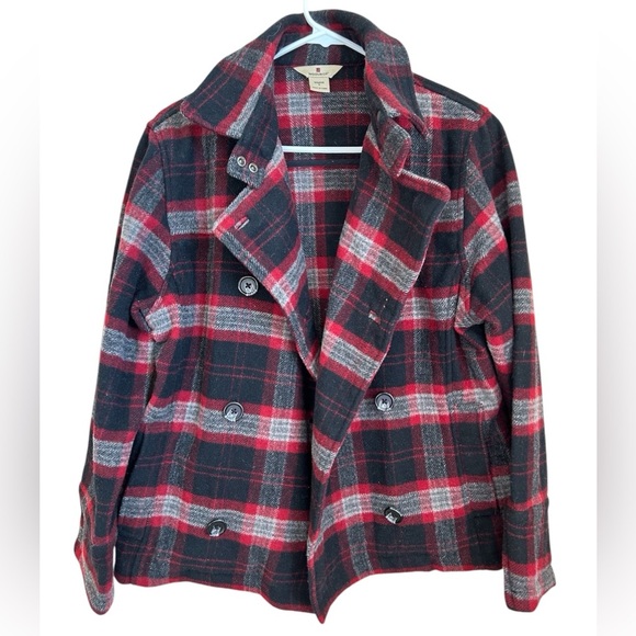 Woolrich Black Red Plaid Coat Jacket Wool Double Breasted Women's small - Picture 5 of 10